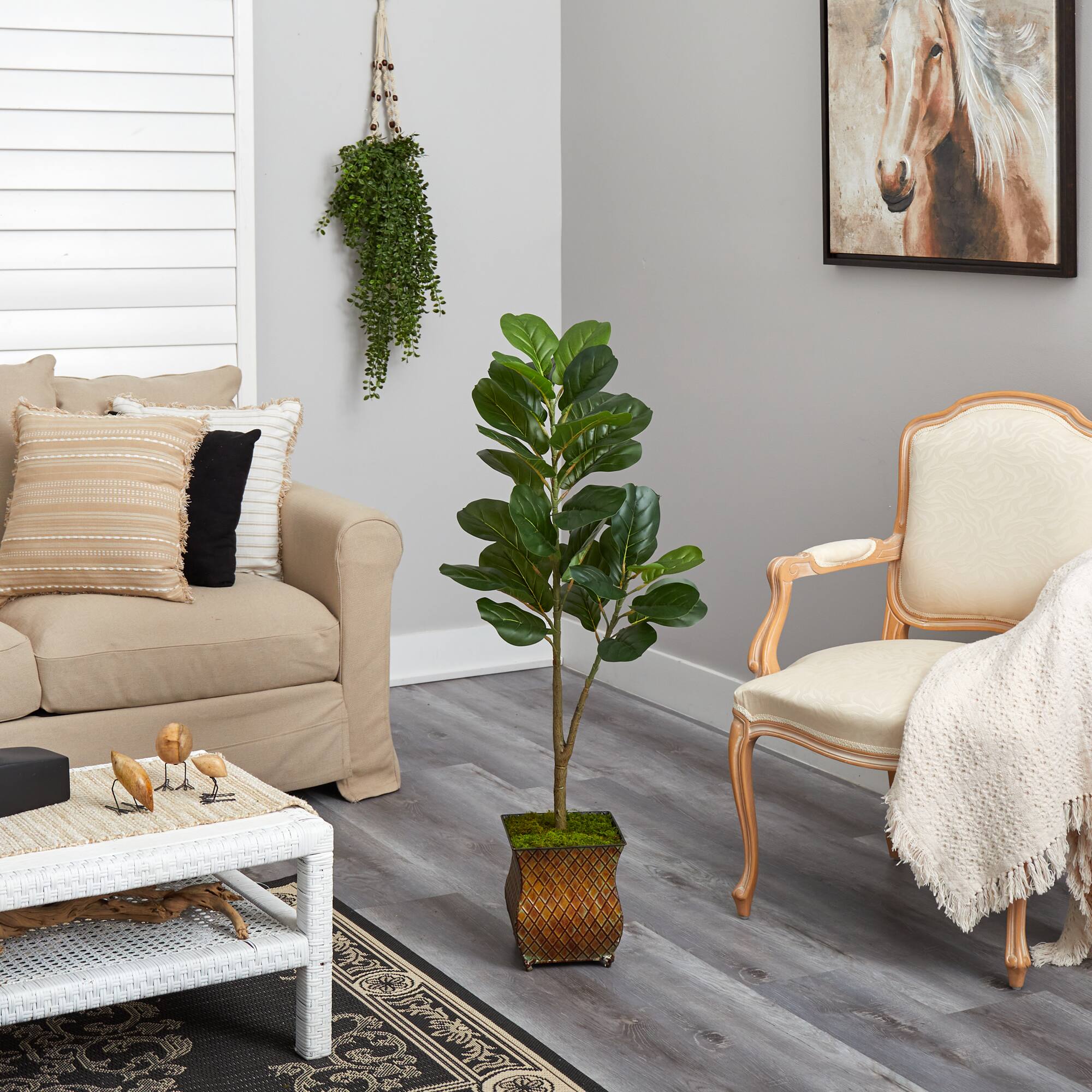 4ft. Fiddle Leaf Fig Tree in Decorative Metal Planter
